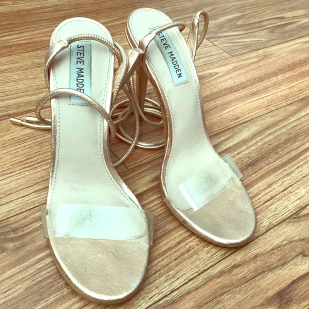 Steve Madden, clear strap and rose gold, size 8